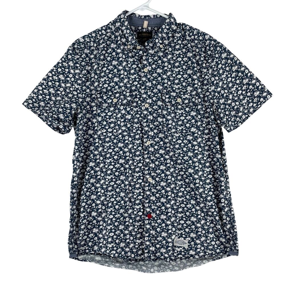 CPO Provisions Mens Short Sleeve Button Down Shirt SZ M Navy White Floral